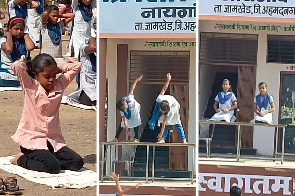 Yoga Day was celebrated with enthusiasm in Jamkhed taluka, yoga practitioner Santosh Thorat gave yoga lessons to students, Jamkhed news today,