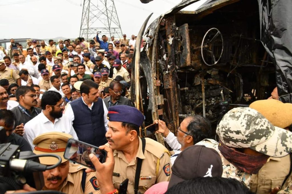 Chief Minister Eknath Shinde and Deputy Chief Minister Devendra Fadnavis inspected Buldhana bus accident site, passenger who survived Buldhana bus accident said As soon as we jumped down 