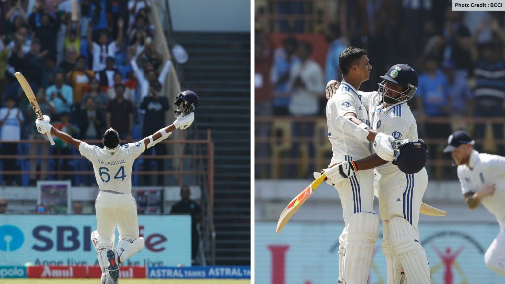IND vs ENG 3rd TEST LIVE,Yashasvi Jaiswal and Sarfaraz Khan's Sunday blast, Jaiswal's explosive double century, Khan's half-century, strong challenge of 553 runs for victory against England by india,