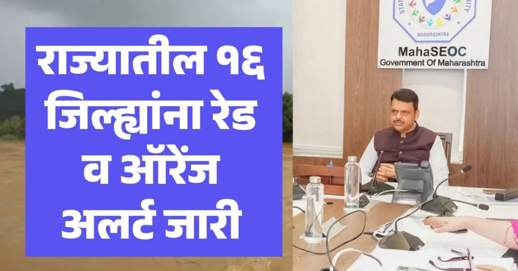 Havaman Andaj LIVE, Red and orange rain alert issued for 16 districts of Maharashtra, next three days are dangerous, CM Devendra Fadnavis reviews situation in maharashtra