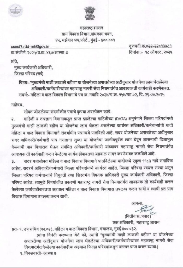 Big news, Taking advantage  of MukhyaMantri Majhi Ladki Bahin Yojana will be costly, action will be taken against 1183 officers and employees in Maharashtra, Excitement in administrative circles,
