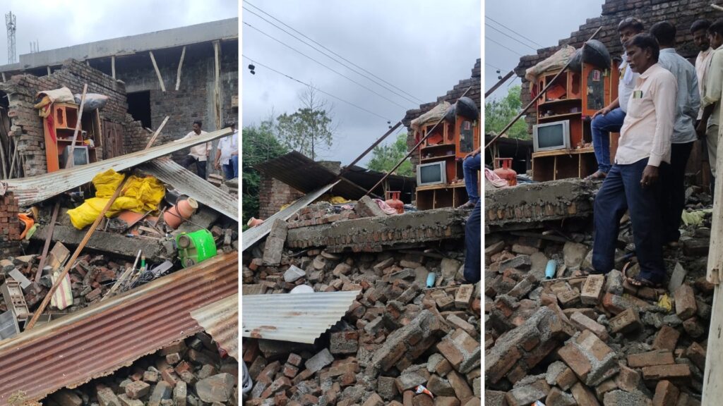 Jamkhed, House collapsed due to heavy rain, three members of the same family injured, one seriously, rain wreaks havoc in Savargaon, 