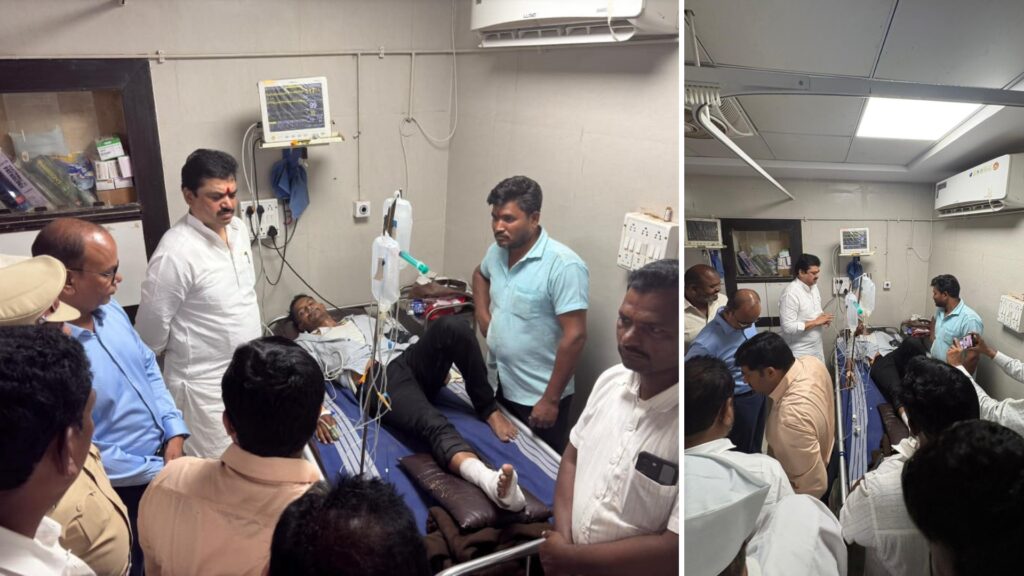 Jamkhed, dhanegaon Talathi gets snakebite while conducting Panchnama in heavy rain affected area, Ram Shinde immediately rushed to hospital, inquired about Talathi's health and gave him reassurance,